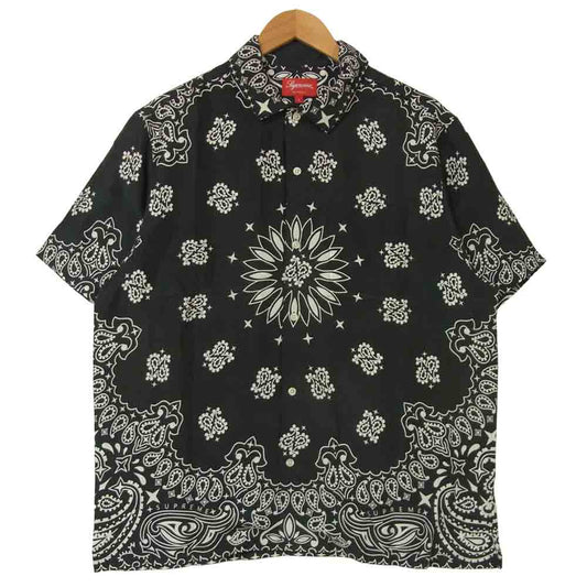 Supreme シュプリーム 21SS Bandana Silk S/S Shirt バンダナ シルク 半袖 シャツ ブラック系 L【新古品】【未使用】【中古】