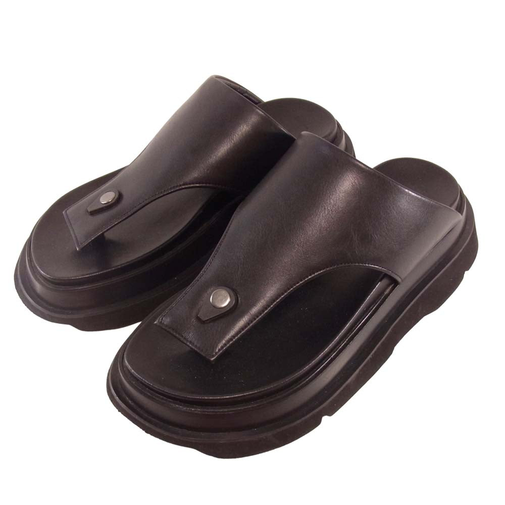 JULIUS ユリウス 19SS 657FWM4 COATED CLOTH OVERLAYING THONG SANDALS レザー サンダル ブラック系 7【中古】