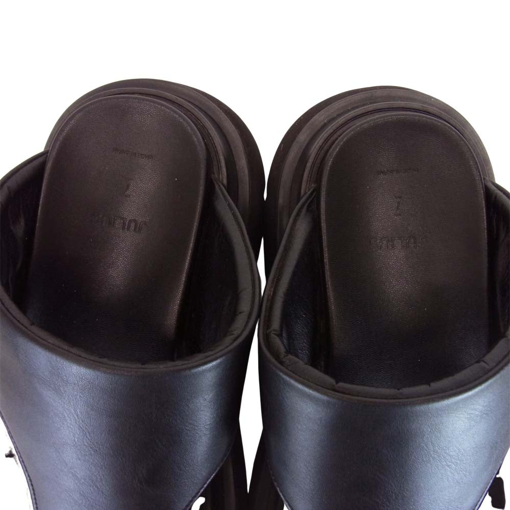 JULIUS ユリウス 19SS 657FWM4 COATED CLOTH OVERLAYING THONG SANDALS レザー サンダル ブラック系 7【中古】