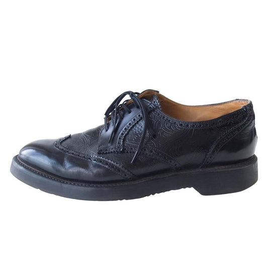Yohji Yamamoto ヨウジヤマモト × ジョージコックス George Cox 英国製 ボタニカル 型押 ブローグ シューズ ブラック系【中古】