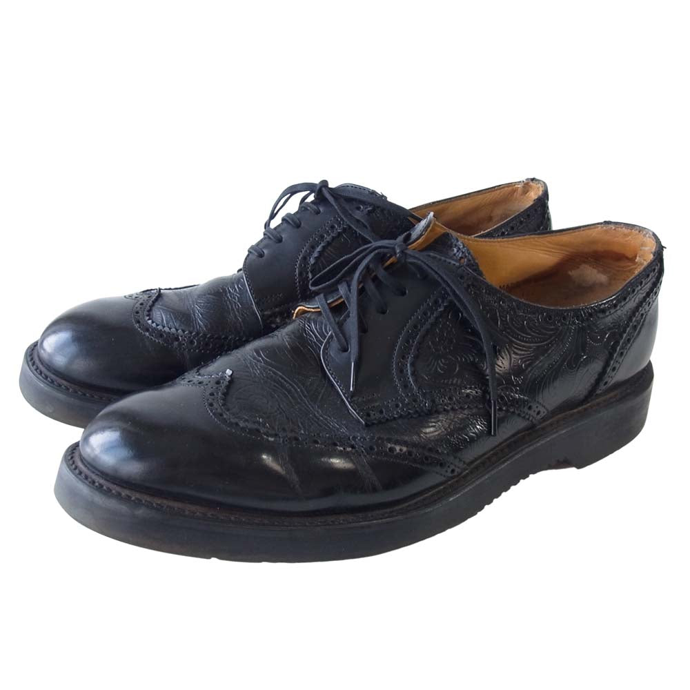Yohji Yamamoto ヨウジヤマモト × ジョージコックス George Cox 英国製 ボタニカル 型押 ブローグ シューズ ブラック系【中古】