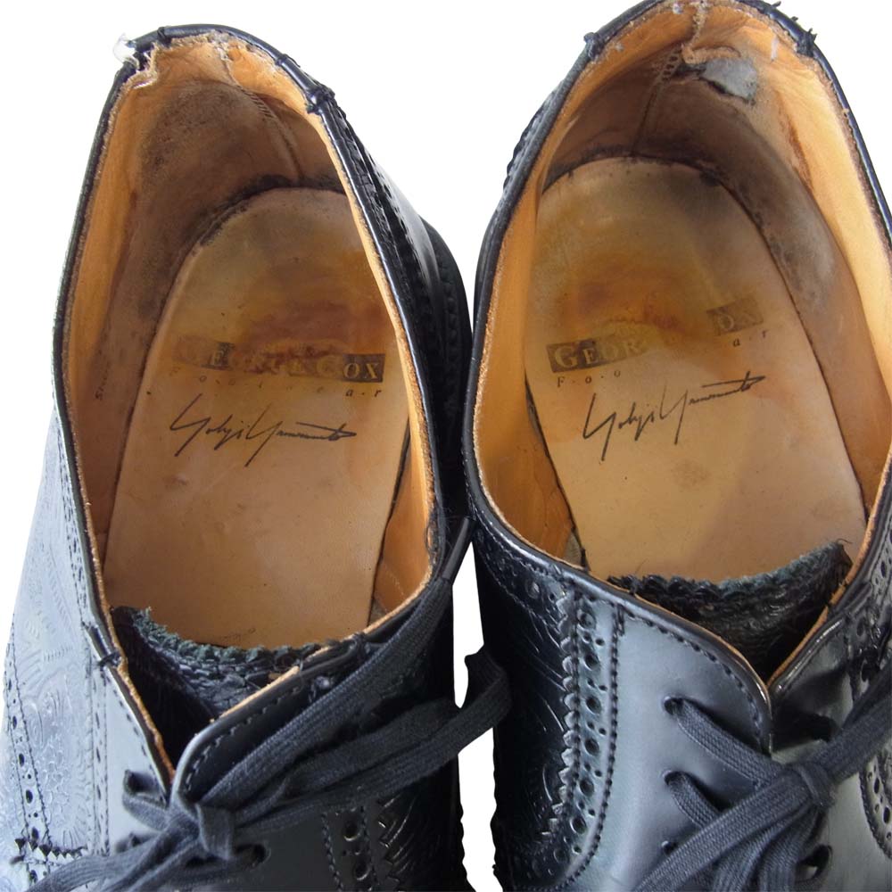 Yohji Yamamoto ヨウジヤマモト × ジョージコックス George Cox 英国製 ボタニカル 型押 ブローグ シューズ ブラック系【中古】