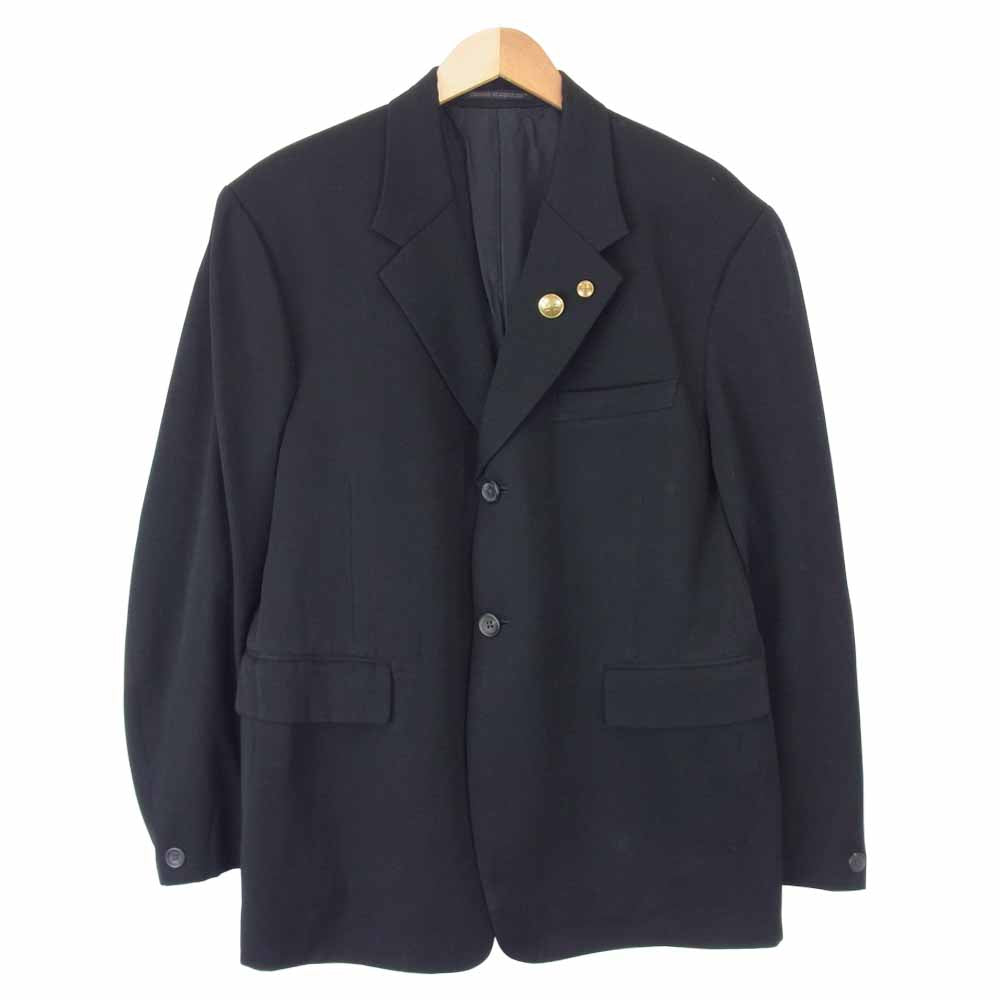 Yohji Yamamoto ヨウジヤマモト POUR HOMME プールオム 80s 丸ロゴ 初期タグ ラペル金ボタン装飾 ウール 2B テーラードジャケット ブラック系 M【中古】