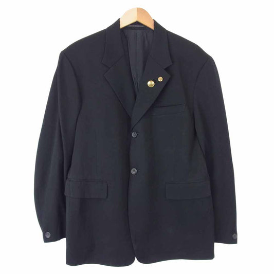 Yohji Yamamoto ヨウジヤマモト POUR HOMME プールオム 80s 丸ロゴ 初期タグ ラペル金ボタン装飾 ウール 2B テーラードジャケット ブラック系 M【中古】