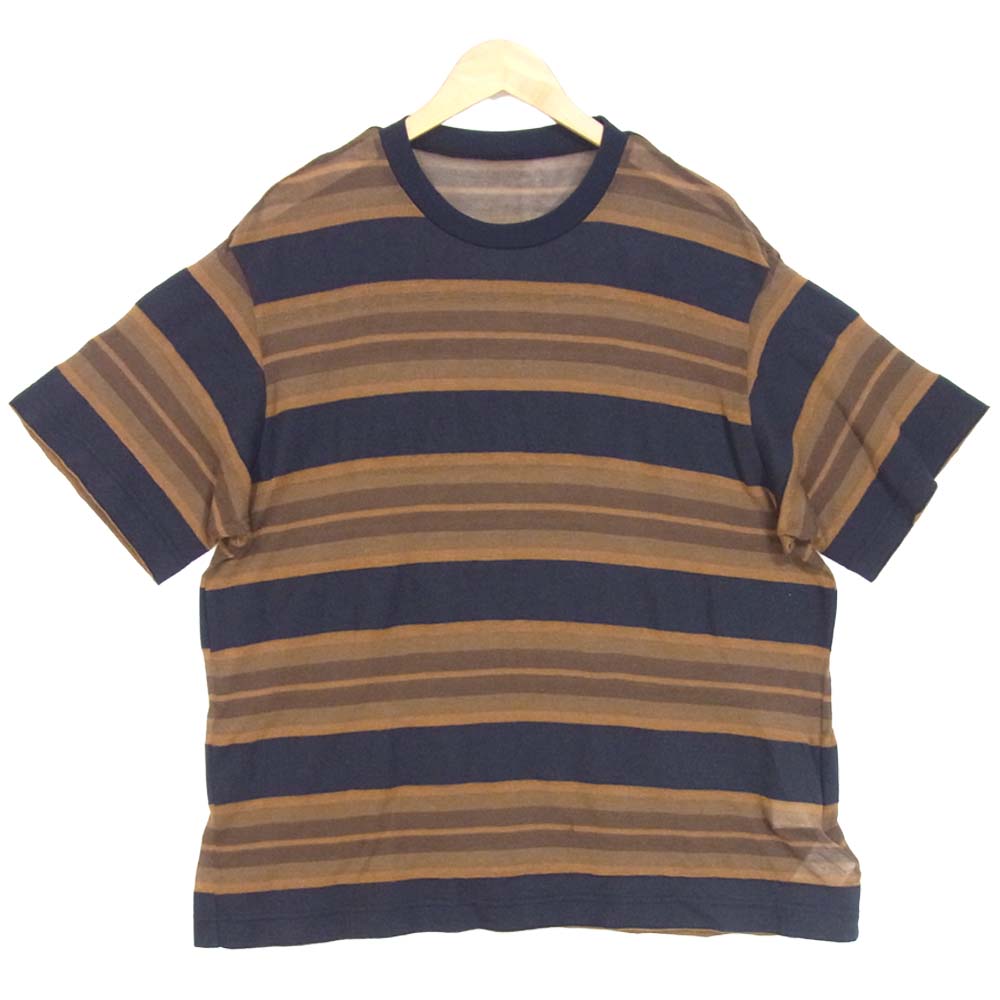 BRU NA BOINNE ブルーナボイン プーベース ボーダー Tシャツ コットン ブラウン系 L【美品】【中古】