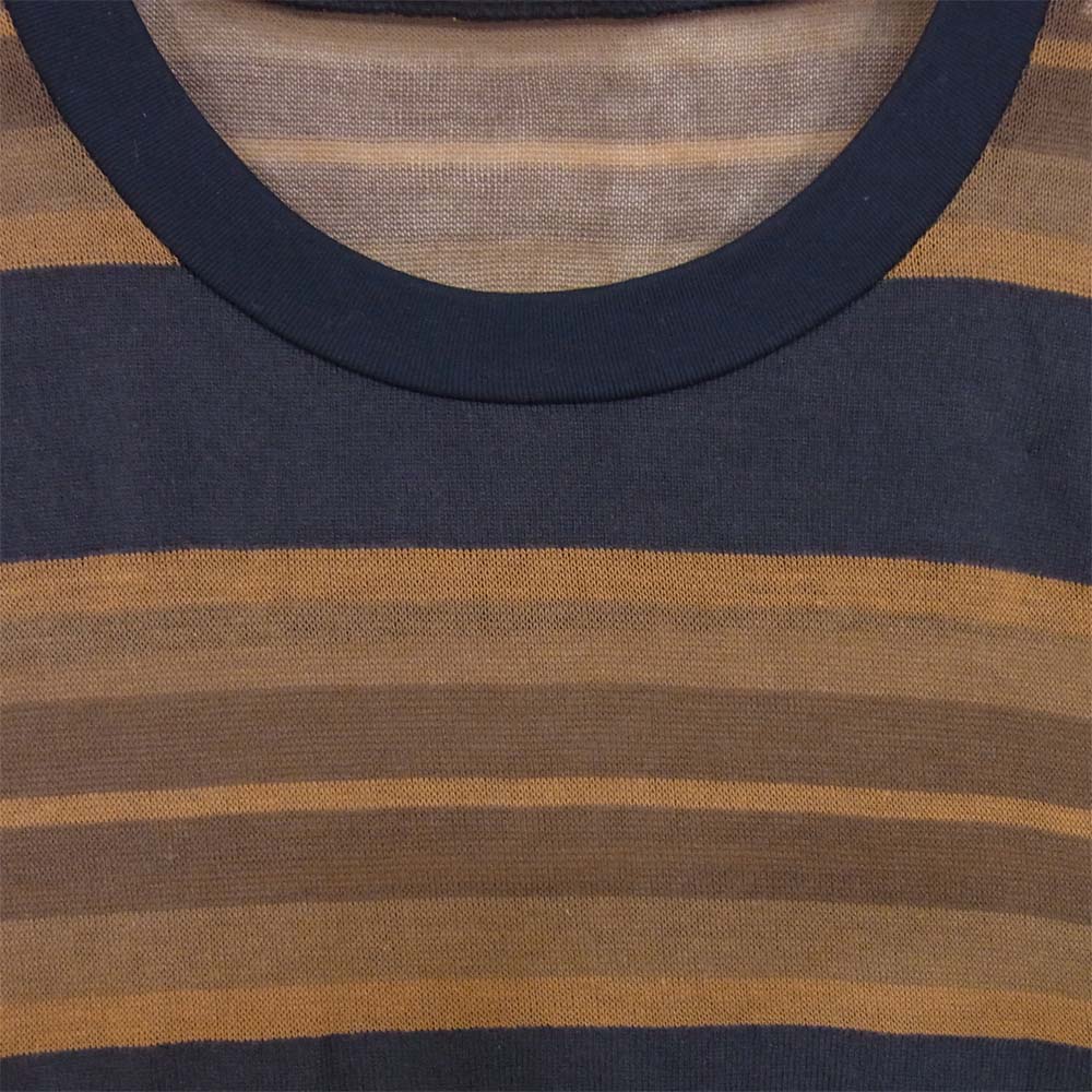 BRU NA BOINNE ブルーナボイン プーベース ボーダー Tシャツ コットン ブラウン系 L【美品】【中古】