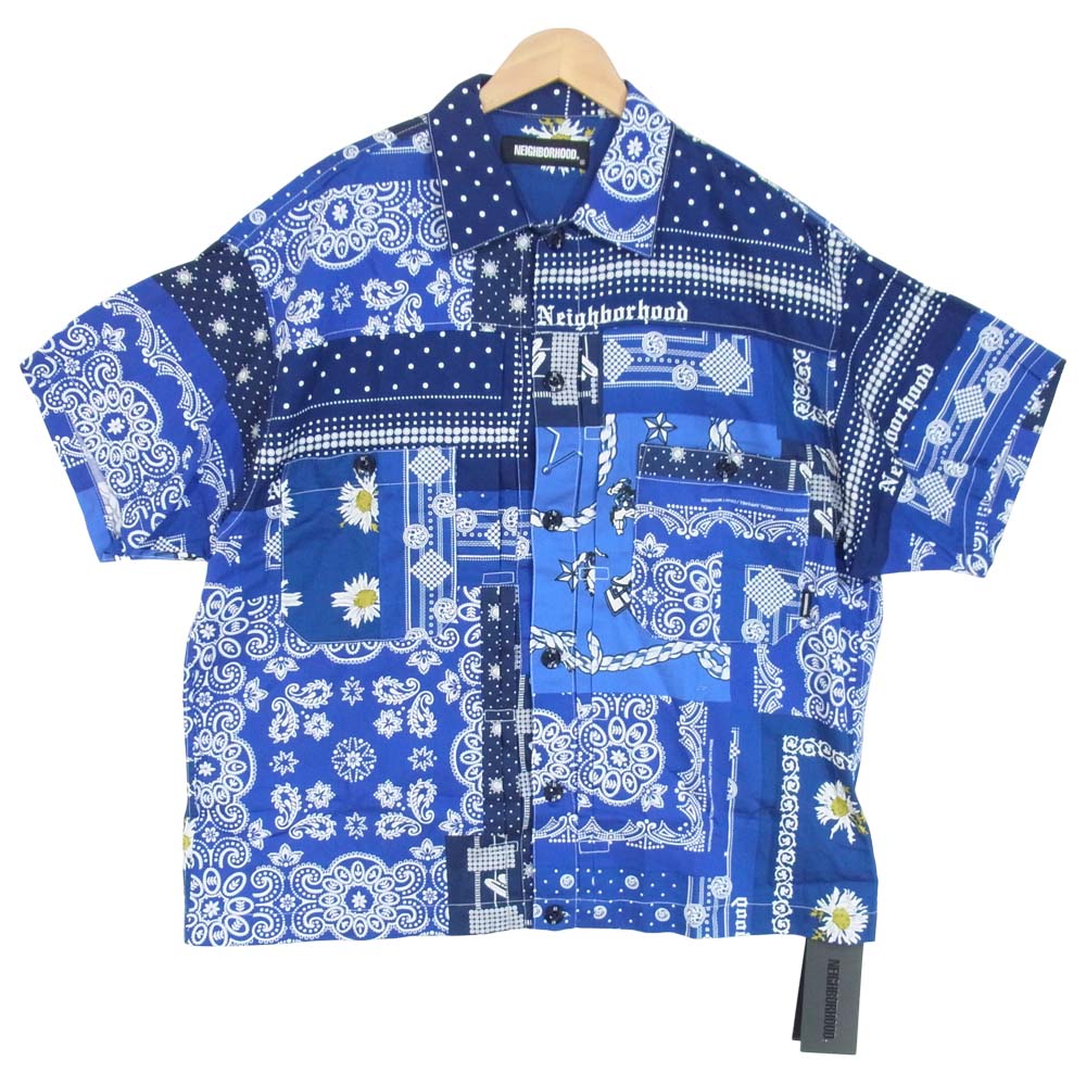 NEIGHBORHOOD ネイバーフッド 211TSNH-SHM07 BANDANA . TYPE-B / C-SHIRT バンダナ 半袖 シャツ ブルー系 L【新古品】【未使用】【中古】