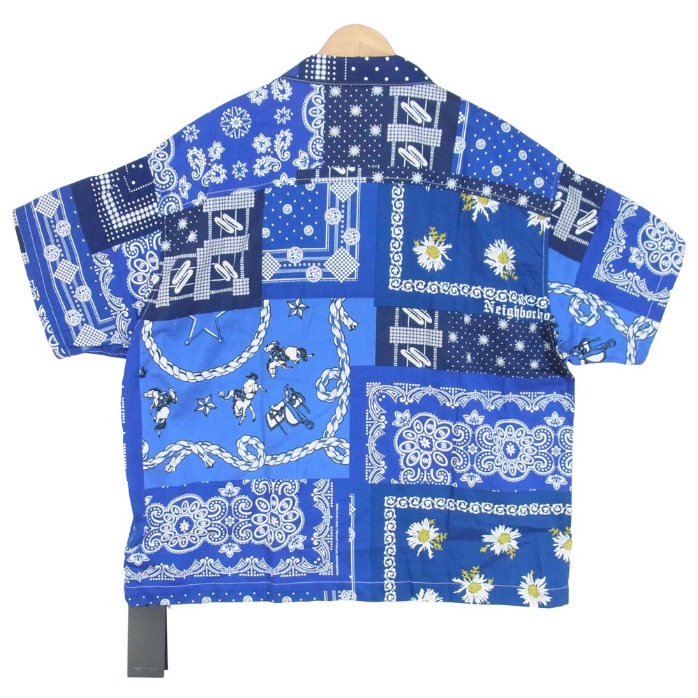 NEIGHBORHOOD ネイバーフッド 211TSNH-SHM07 BANDANA . TYPE-B / C-SHIRT バンダナ 半袖 シャツ ブルー系 L【新古品】【未使用】【中古】
