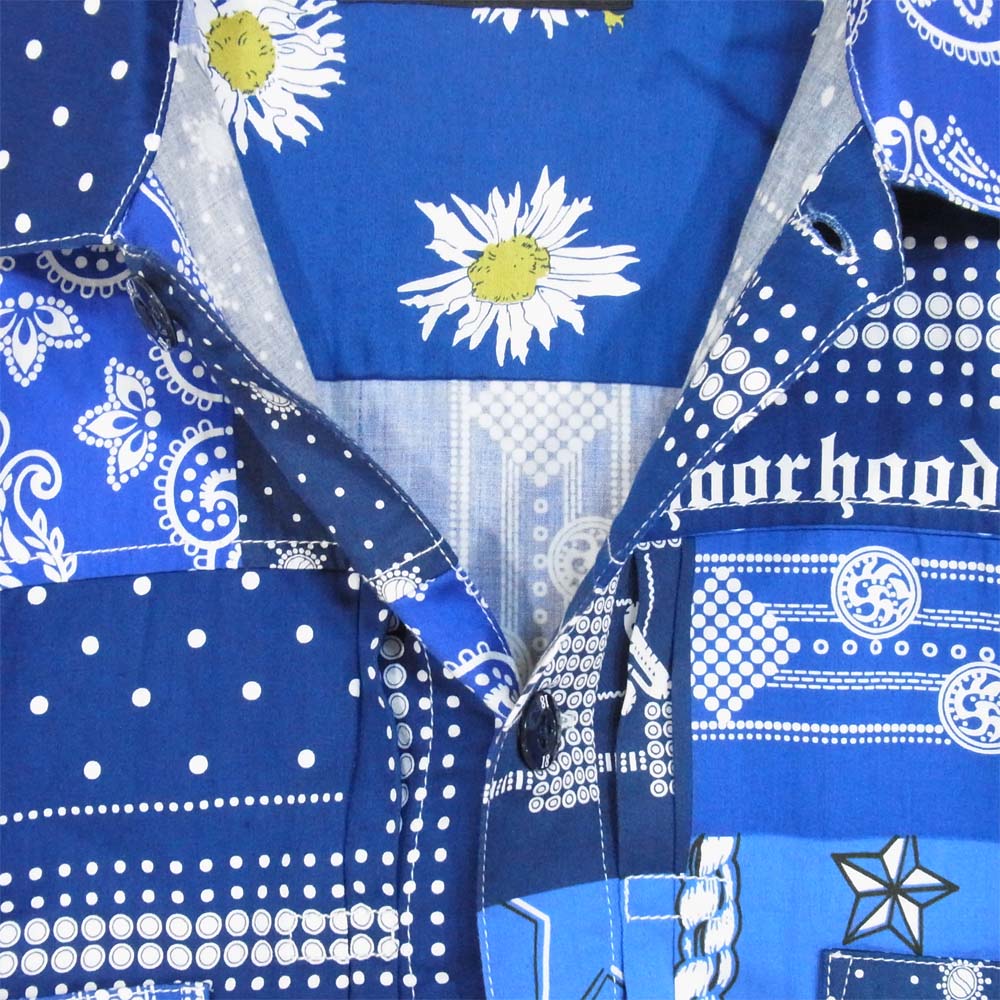 NEIGHBORHOOD ネイバーフッド 211TSNH-SHM07 BANDANA . TYPE-B / C-SHIRT バンダナ 半袖 シャツ ブルー系 L【新古品】【未使用】【中古】