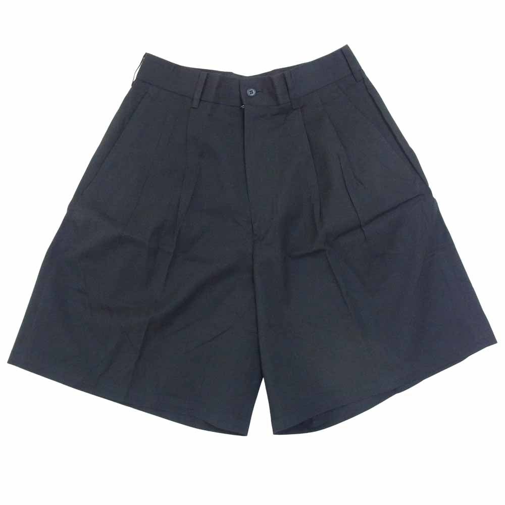 Yohji Yamamoto ヨウジヤマモト POUR HOMME プールオム コットン 2タック ワイド ショーツ ハーフ パンツ ブラック系 S【中古】