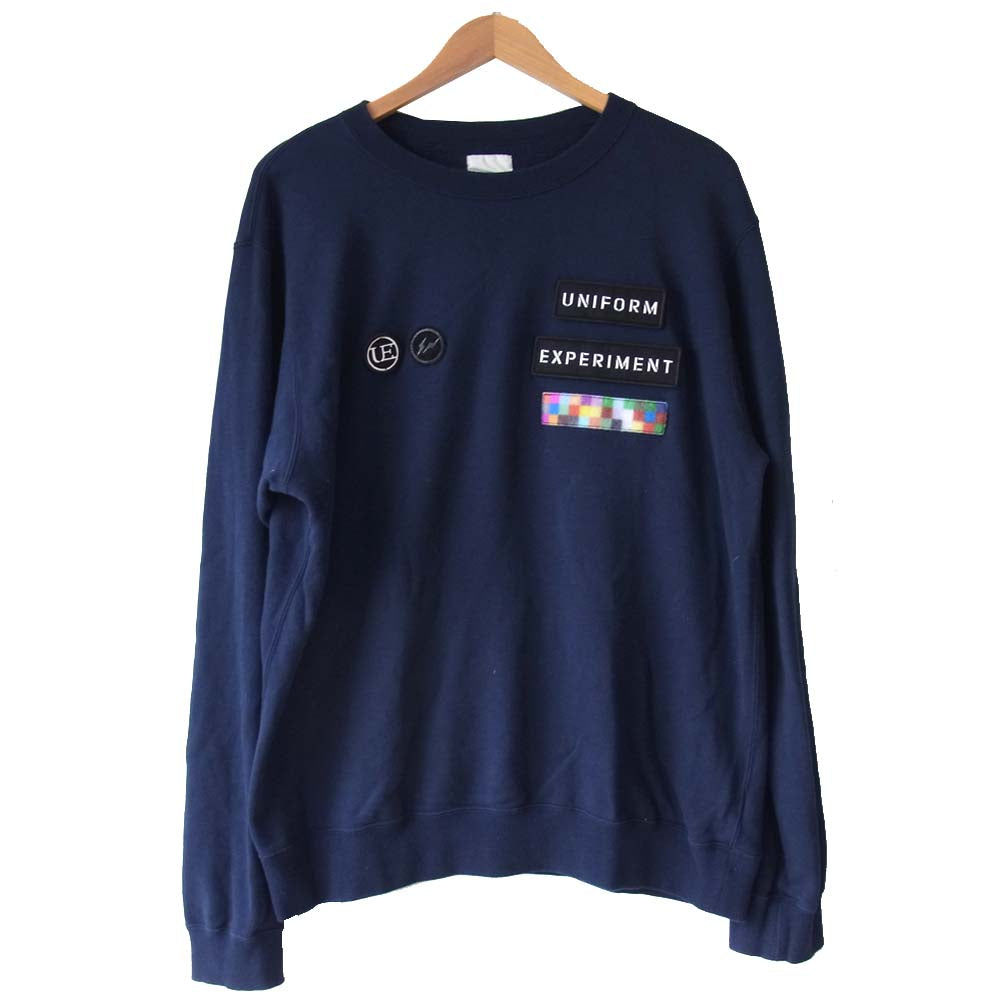 uniform experiment ユニフォームエクスペリメント 19SS UE-190001 WAPPEN CREW NECK SWEAT ワッペン クルーネック スウェット ネイビー系 4【中古】
