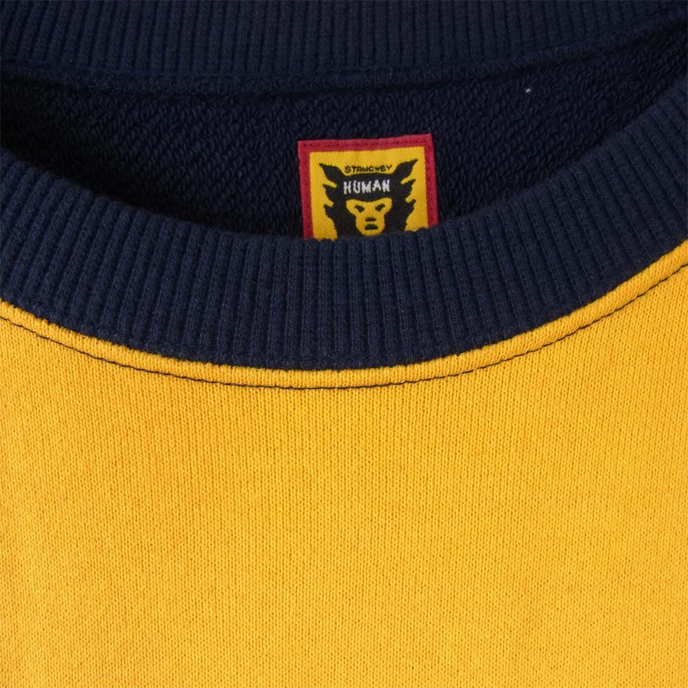 HUMAN MADE ヒューマンメイド ロゴ プリント ラグラン スウェット ネイビー×イエロー XL【中古】