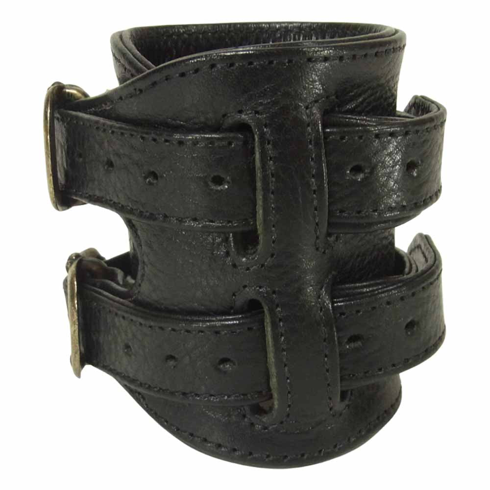 CHROME HEARTS クロムハーツ（原本無） 購入伝票付属 DOUBLE RR ダブル ロックンロール レザー ブレスレット ブラック系【中古】
