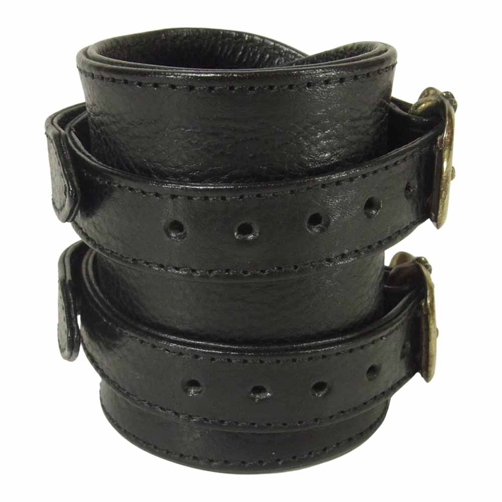 CHROME HEARTS クロムハーツ（原本無） 購入伝票付属 DOUBLE RR ダブル ロックンロール レザー ブレスレット ブラック系【中古】