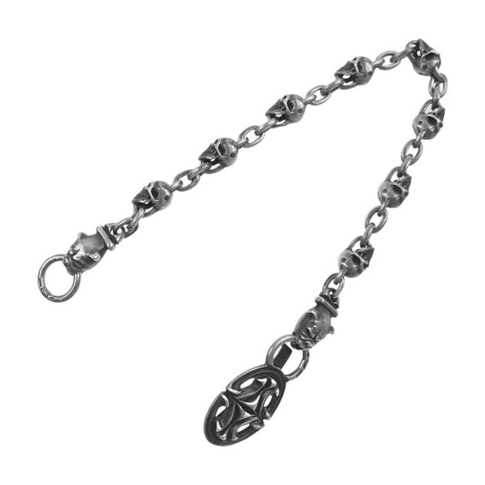 GABOR ガボール ギャランティ付属 生前 スカルプテッドオーバルキーパー 2首長ブルドッグ 8絶壁スカルリンク ウォレットチェーン シルバー系【中古】