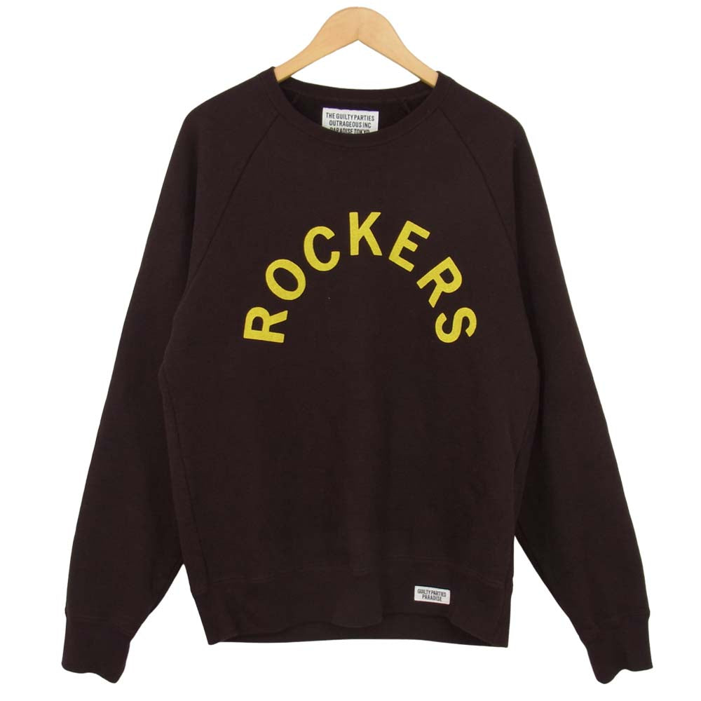 WACKO MARIA ワコマリア 18AW WASHED HEAVY WEIGHT CREW NECK SWEAT ROCKERS ロゴ ヘビー スウェット ブラウン系 L【中古】