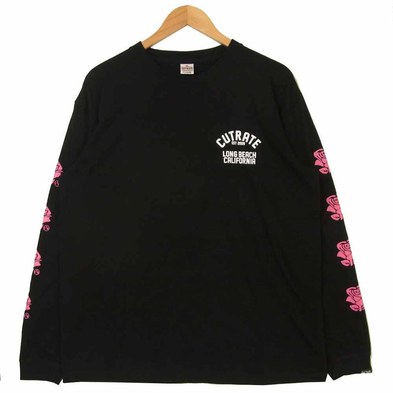 CUT RATE カットレイト ROSE LOGO L/S T-SHIRT 長袖 Tシャツ コットン 中国製 ブラック系 XL【中古】