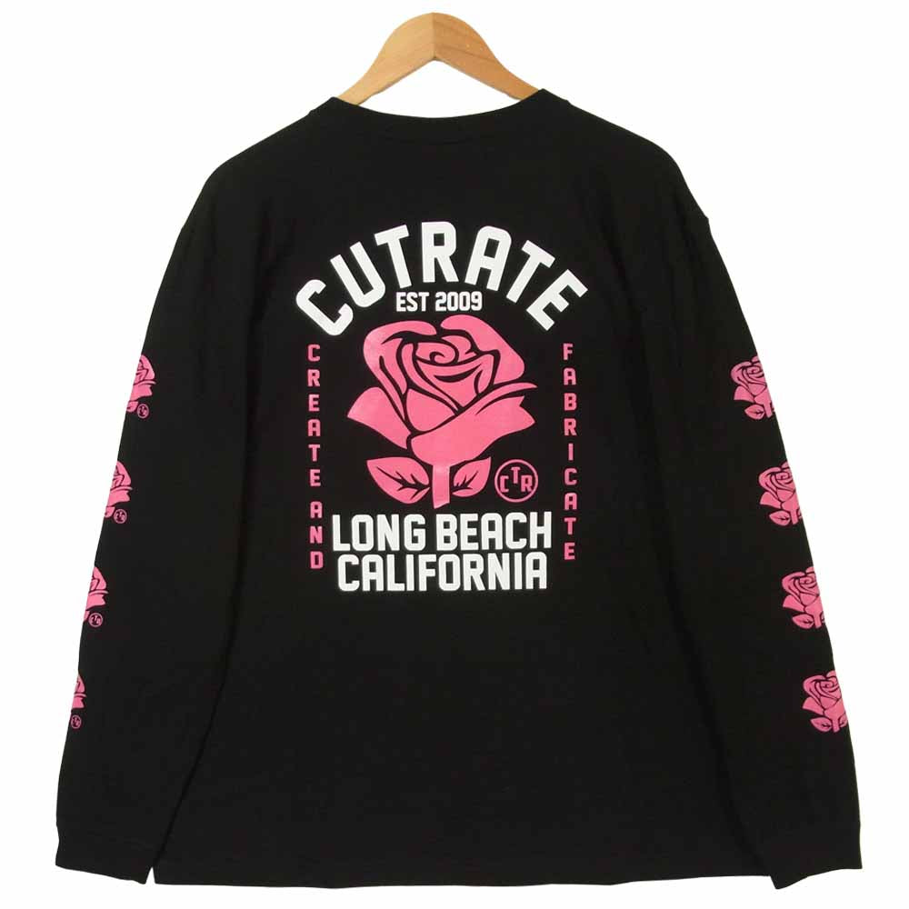 CUT RATE カットレイト ROSE LOGO L/S T-SHIRT 長袖 Tシャツ コットン 中国製 ブラック系 XL【中古】