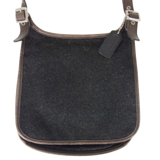 COACH コーチ 9479 ウール レザー ショルダー バッグ ブラック系【中古】