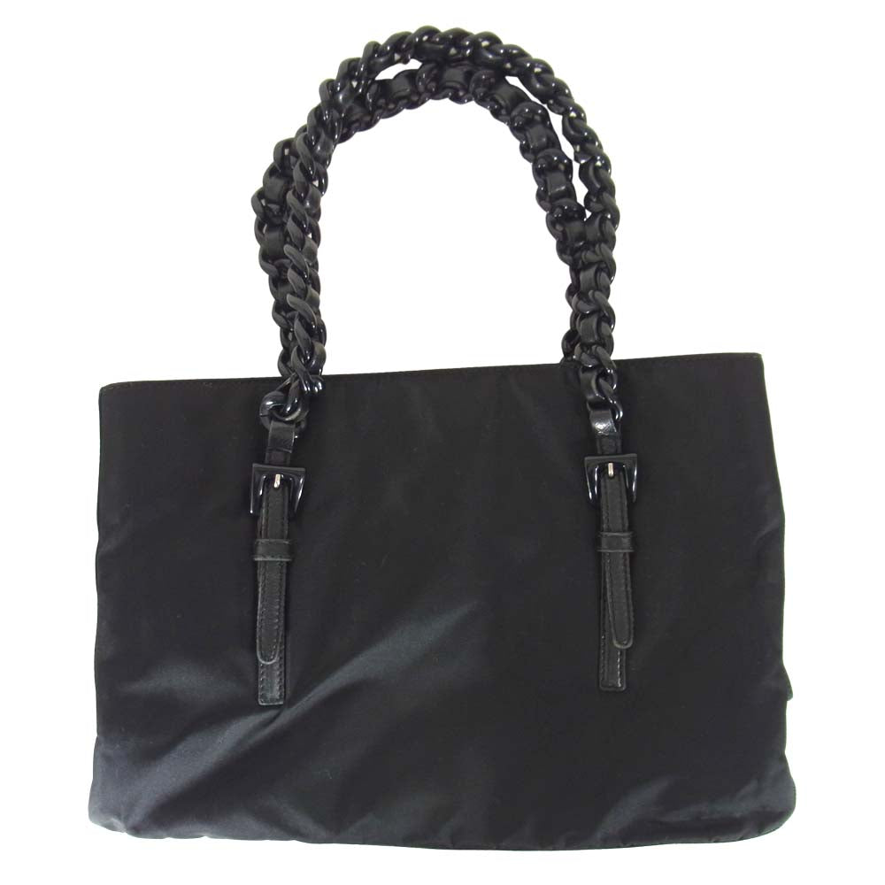 PRADA プラダ ナイロン プラスチックチェーン ハンド ショルダー バッグ ブラック系【中古】