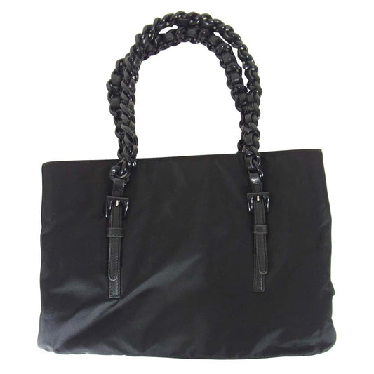 PRADA プラダ ナイロン プラスチックチェーン ハンド ショルダー バッグ ブラック系【中古】