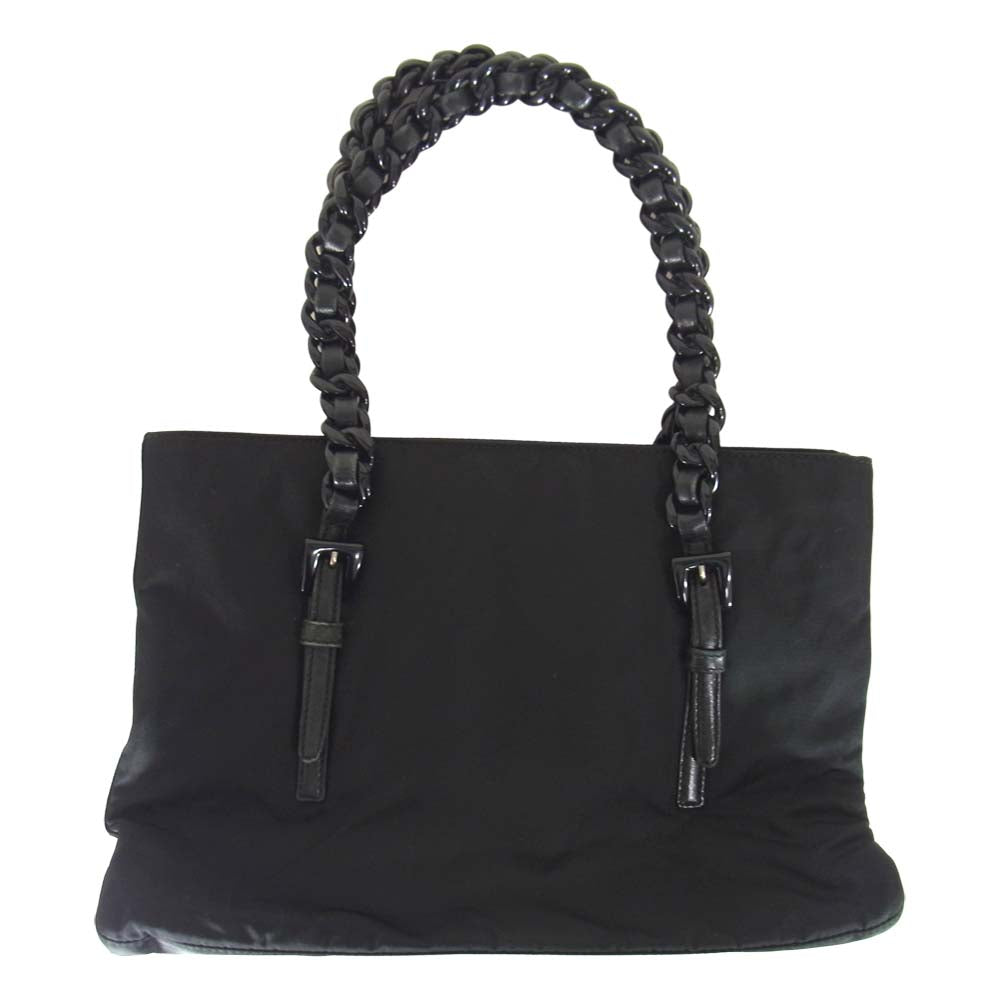 PRADA プラダ ナイロン プラスチックチェーン ハンド ショルダー バッグ ブラック系【中古】