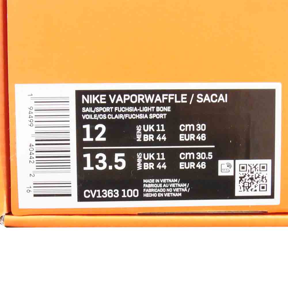 NIKE ナイキ CV1363-100 sacai サカイ vaporwaffle US12 トリコロール スニーカー ホワイト系 US12【極上美品】【中古】