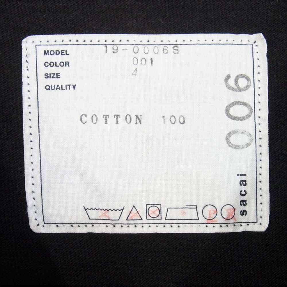 Sacai サカイ 19AW 19-0006S BAR ITALIA 半袖 Tシャツ ハーフスリーブ コットン 日本製 ブラック系 4【中古】