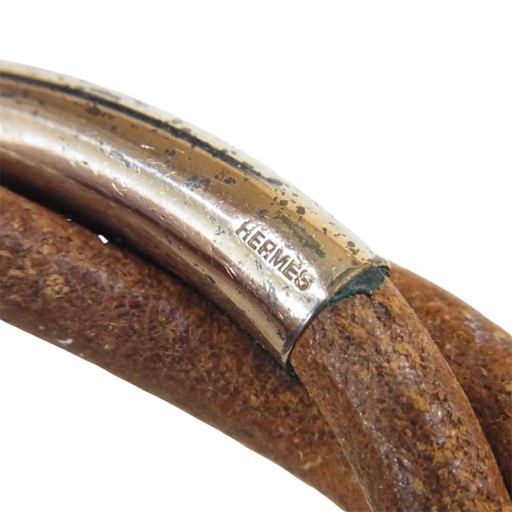 HERMES エルメス ツイスト レザー ブレスレット 革 レザーブレスレット シルバー ブラウン系【中古】