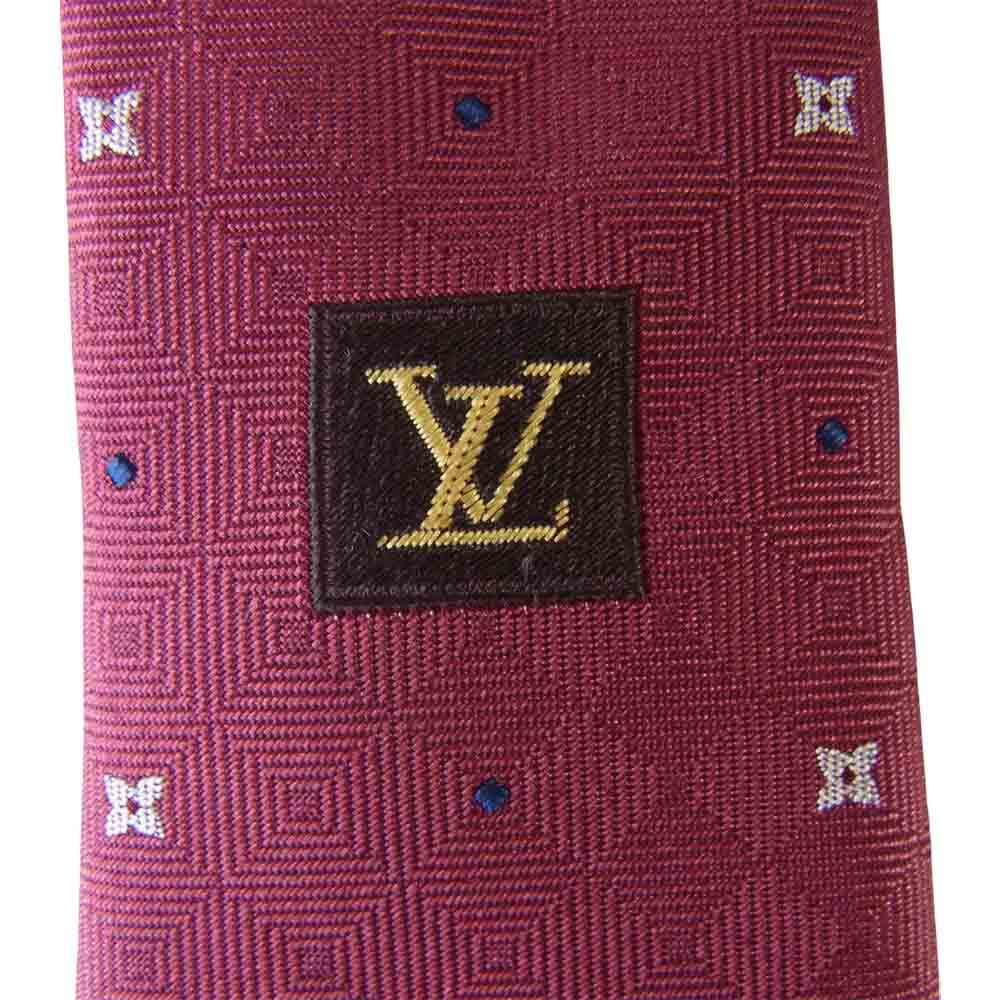 LOUIS VUITTON ルイ・ヴィトン 100％ シルク 総柄 ネクタイ レッド レッド系【中古】