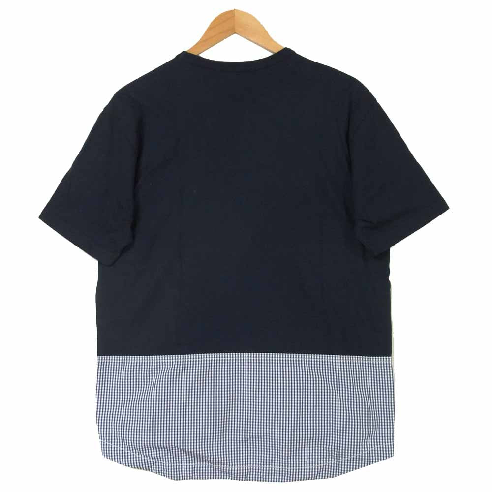 COMME des GARCONS HOMME コムデギャルソンオム 20SS HE-T029 CdGHロゴ刺繍 ギンガムチェック切替 半袖 Tシャツ ネイビー系 S【中古】