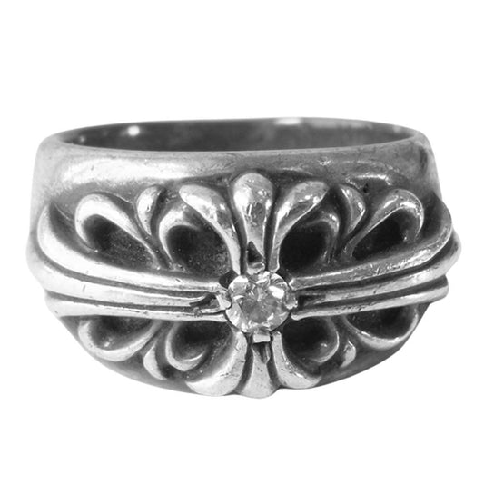 CHROME HEARTS クロムハーツ（原本無） FLRL CRS 1DIA フローラル クロス アフター 1ダイヤ リング シルバー系 23号程度【中古】