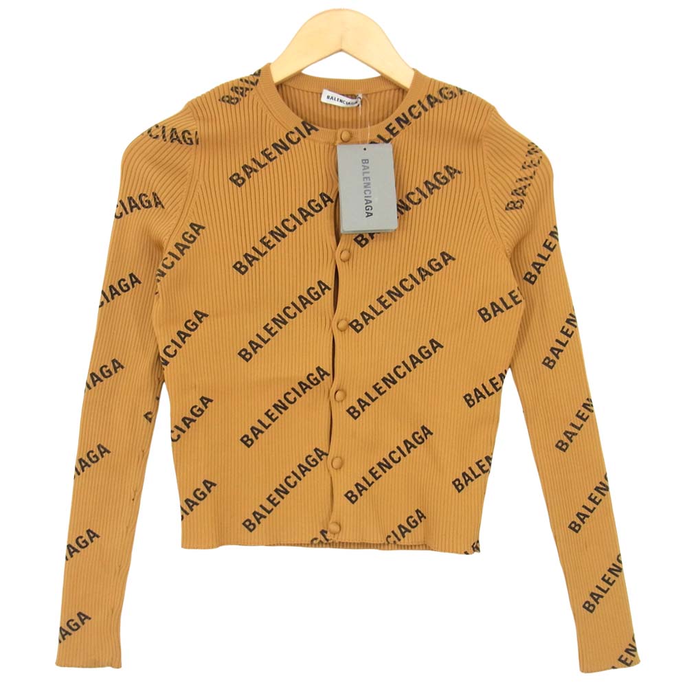BALENCIAGA バレンシアガ 19SS 555318 ロゴ総柄 ニット カーディガン ブラウン系 XS【中古】