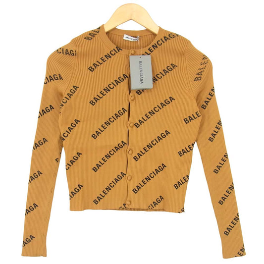 BALENCIAGA バレンシアガ 19SS 555318 ロゴ総柄 ニット カーディガン ブラウン系 XS【中古】