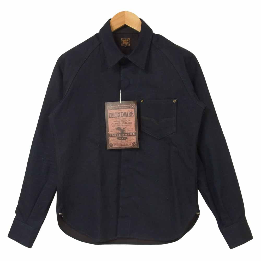 デラックスウエア 7642 40s BROWN DENIM ノンウォッシュ デニム 長袖 シャツ インディゴブルー系 S【新古品】【未使用】【中古】
