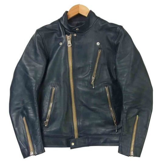 SUNSET BAY BUZZARDS バザーズ ホースハイド レザー セミダブル ライダース ジャケット ネイビー系 1【美品】【中古】
