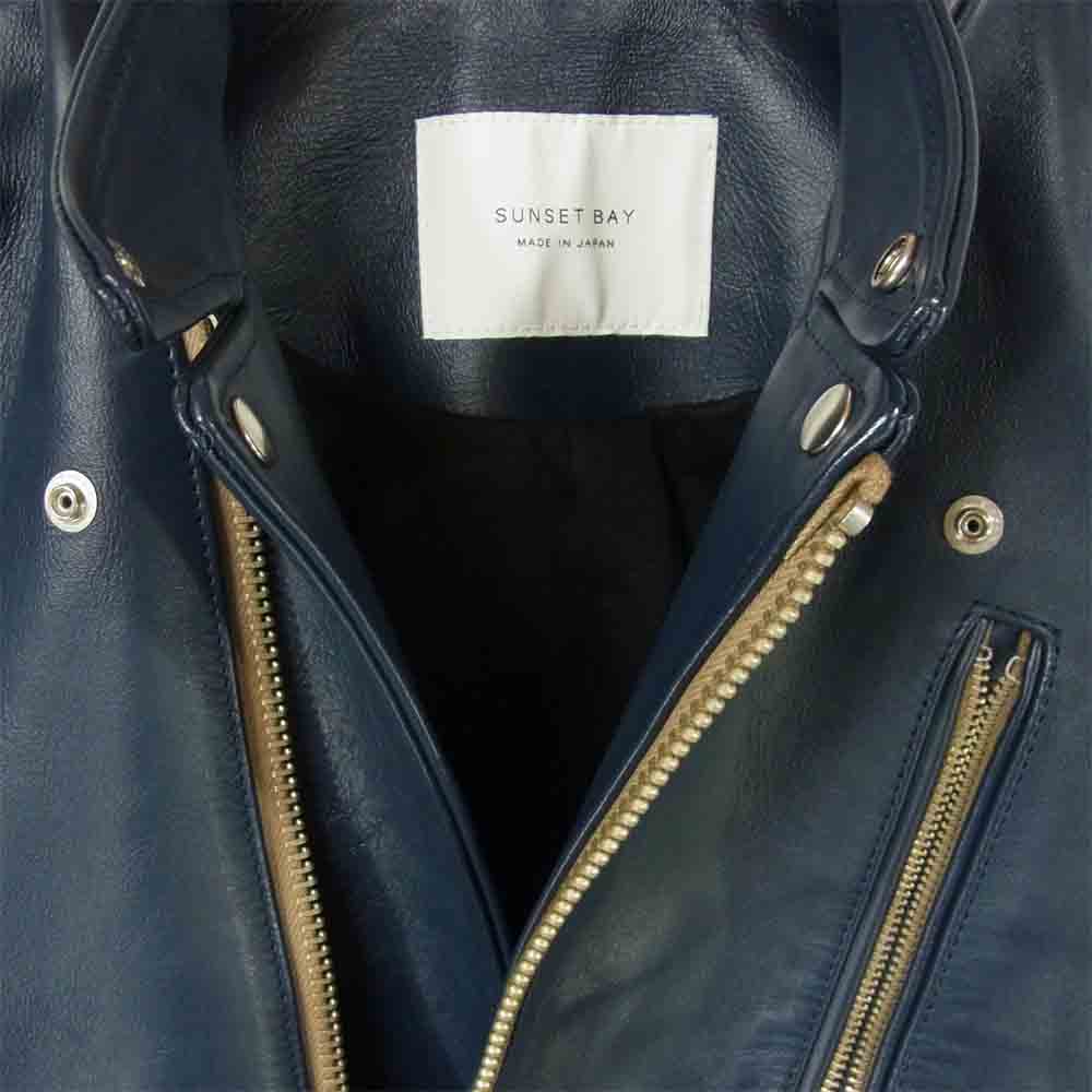 SUNSET BAY BUZZARDS バザーズ ホースハイド レザー セミダブル ライダース ジャケット ネイビー系 1【美品】【中古】