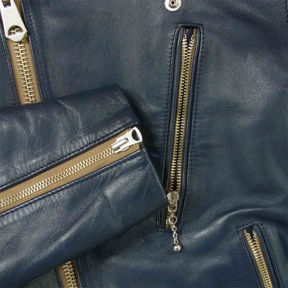 SUNSET BAY BUZZARDS バザーズ ホースハイド レザー セミダブル ライダース ジャケット ネイビー系 1【美品】【中古】