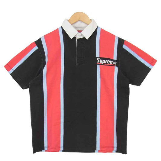 Supreme シュプリーム 21SS Stripe S/S Rugby ストライプ 半袖 ラグビー ポロシャツ ブラック レッド系 S【新古品】【未使用】【中古】