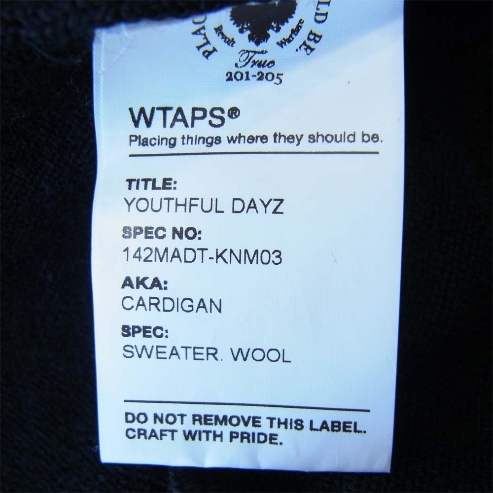 WTAPS ダブルタップス 14AW 142MADT-KNM03 CARDIGAN SWEATER.WOOL YOUTHFUL DAYZ ウール ニット カーディガン ブラック系 2【中古】