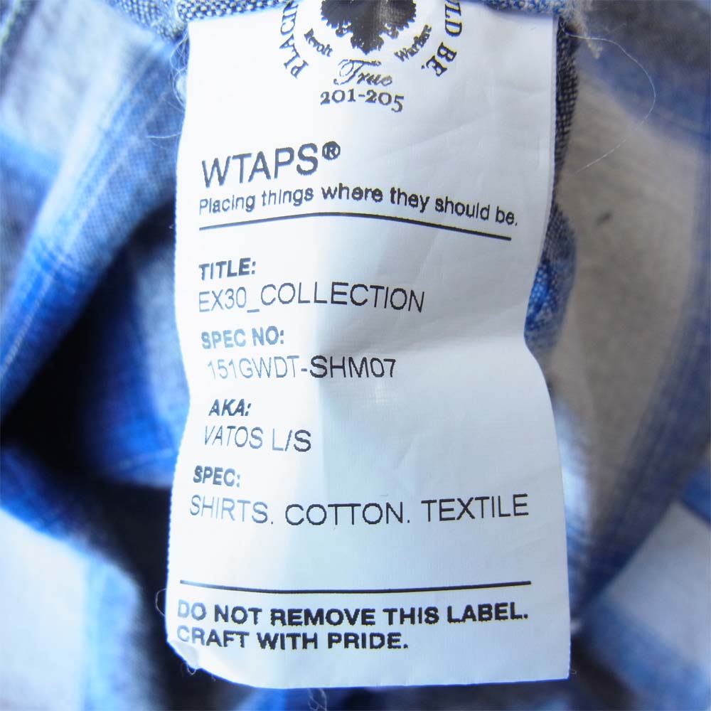 WTAPS ダブルタップス 15SS 151GWDT-SHM07 VATOS L/S SHIRTS 長袖 チェック シャツ ブルー系 M【中古】