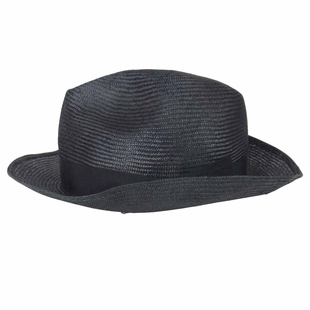 ボルサリーノ イタリア製 天然草 ストロー ハット ブラック系 58【中古】