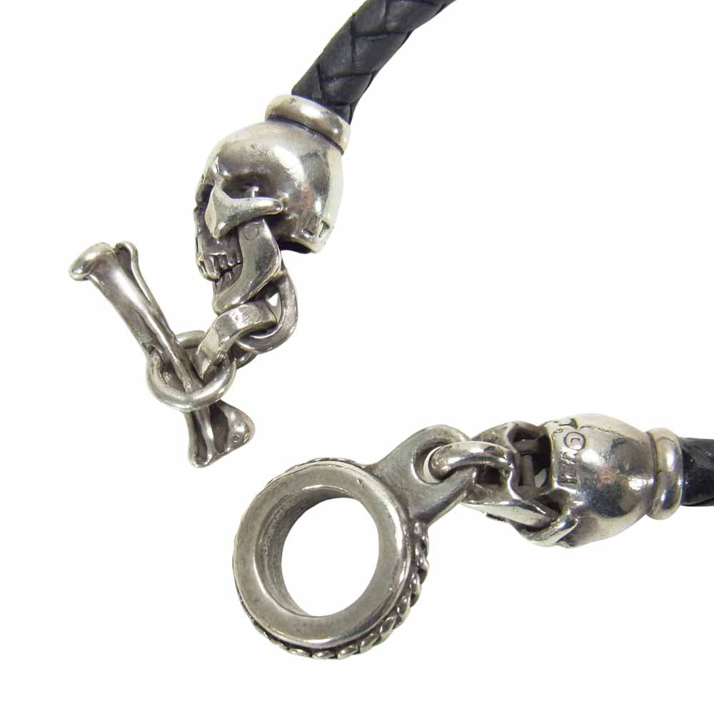LEATHERS AND TREASURES レザーズアンドトレジャーズ POLLICINO USA レザーコード スカル Tバー ブレスレット シルバー系【中古】
