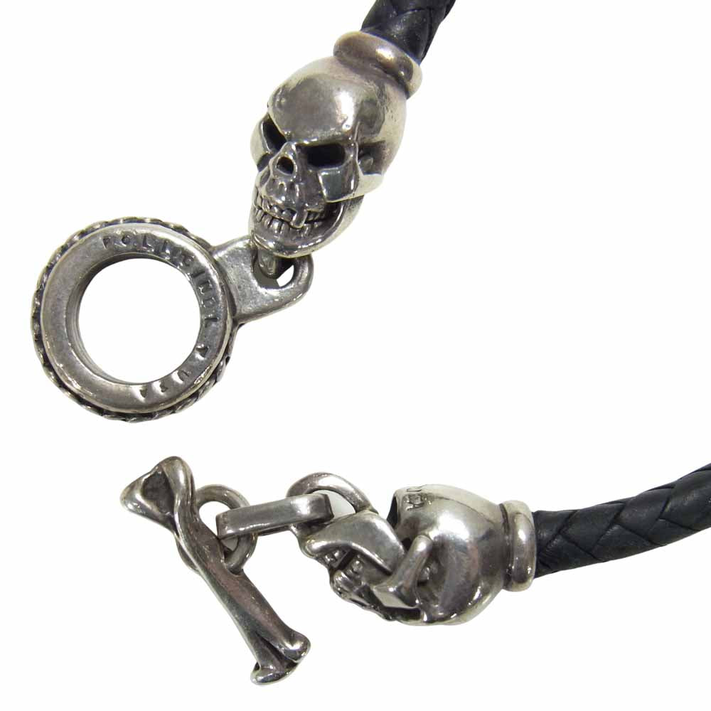 LEATHERS AND TREASURES レザーズアンドトレジャーズ POLLICINO USA レザーコード スカル Tバー ブレスレット シルバー系【中古】