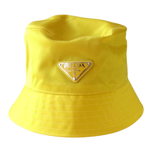 PRADA プラダ ロゴプレート ナイロン バケットハット イエロー系 M【美品】【中古】