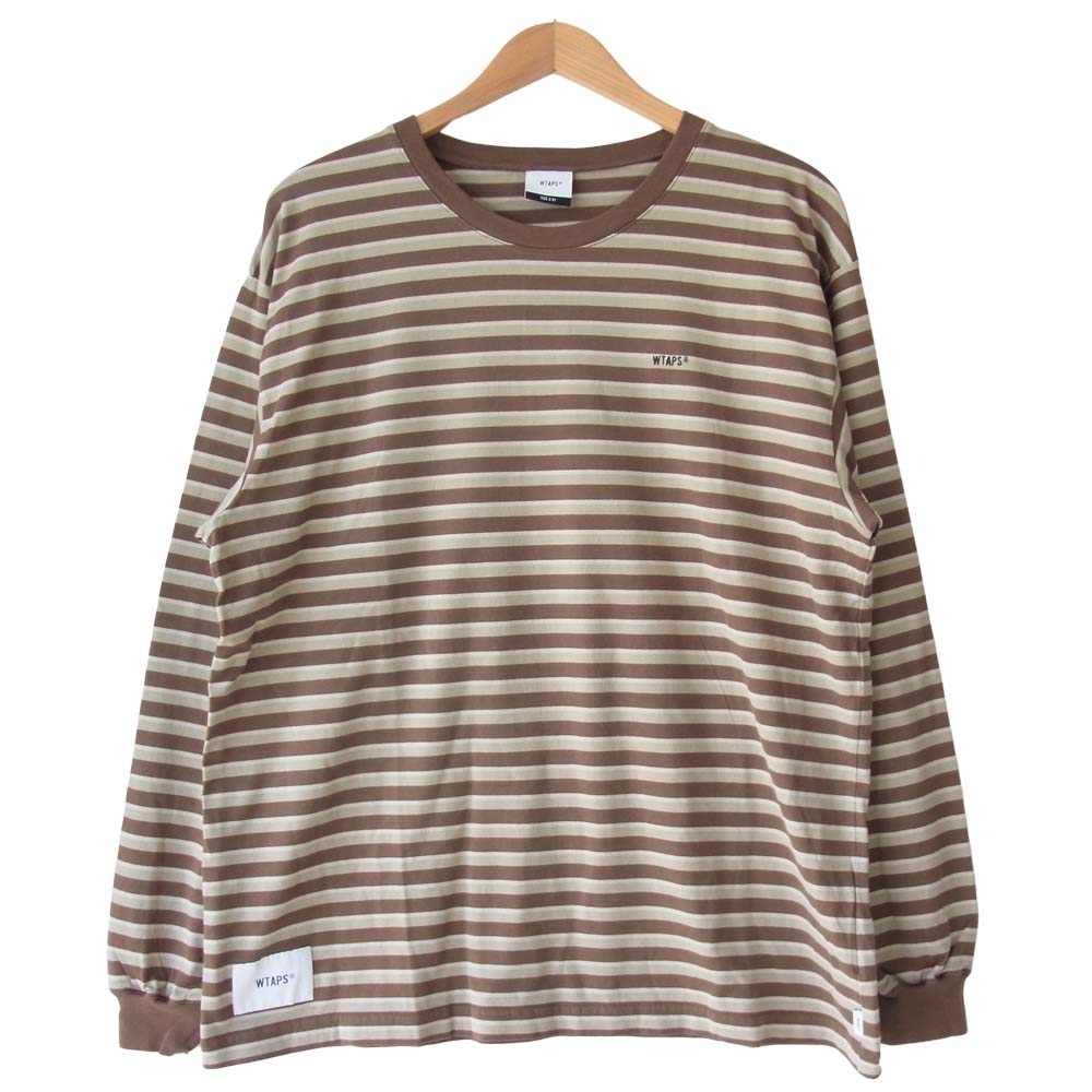 WTAPS ダブルタップス 20SS 201ATDT-CSM28 VASQUE LS TEE バスク ボーダー 長袖 Tシャツ ブラウン系 1【美品】【中古】
