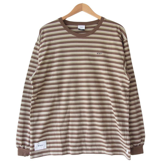 WTAPS ダブルタップス 20SS 201ATDT-CSM28 VASQUE LS TEE バスク ボーダー 長袖 Tシャツ ブラウン系 1【美品】【中古】
