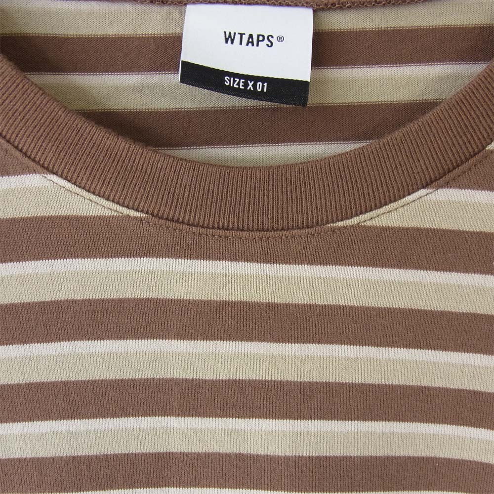 WTAPS ダブルタップス 20SS 201ATDT-CSM28 VASQUE LS TEE バスク ボーダー 長袖 Tシャツ ブラウン系 1【美品】【中古】
