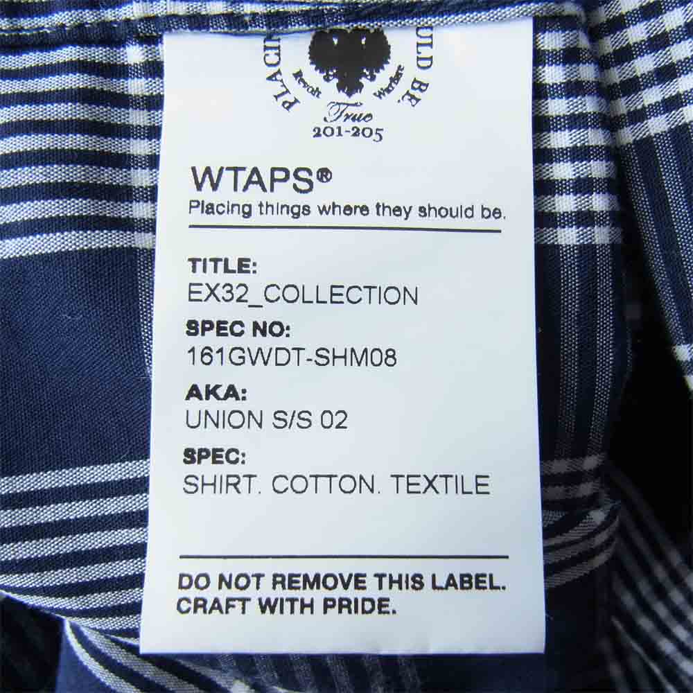 WTAPS ダブルタップス 16SS 161GWDT-SHM08 UNION S/S SHIRT ユニオン 半袖シャツ 紺×白 S【中古】
