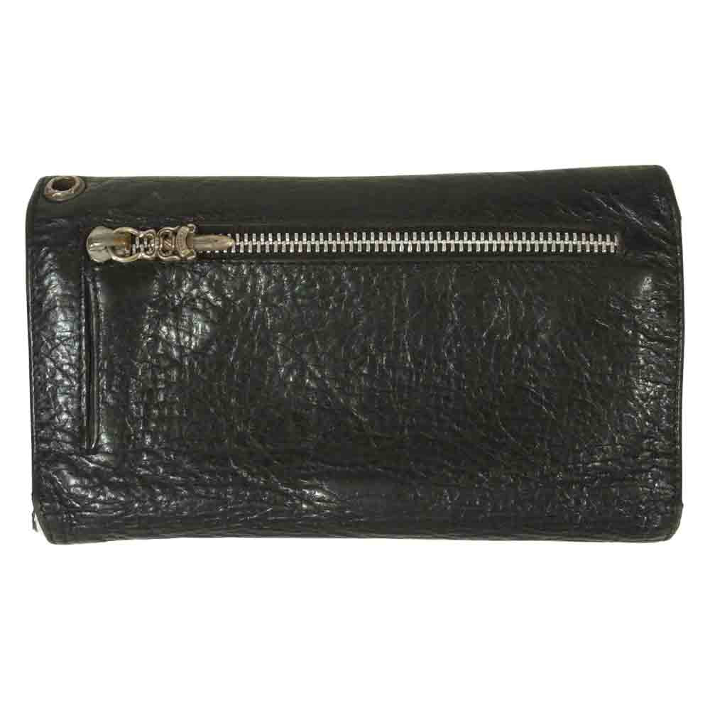 CHROME HEARTS クロムハーツ（原本無） ウェーブ クロスボタン ロング レザー ウォレット 長財布 ブラック系【中古】